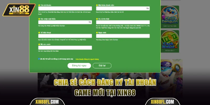 Cách đăng ký tài khoản game mới tại Xin88