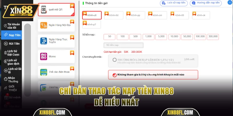 Chỉ dẫn thao tác nạp tiền Xin88 dễ hiểu nhất